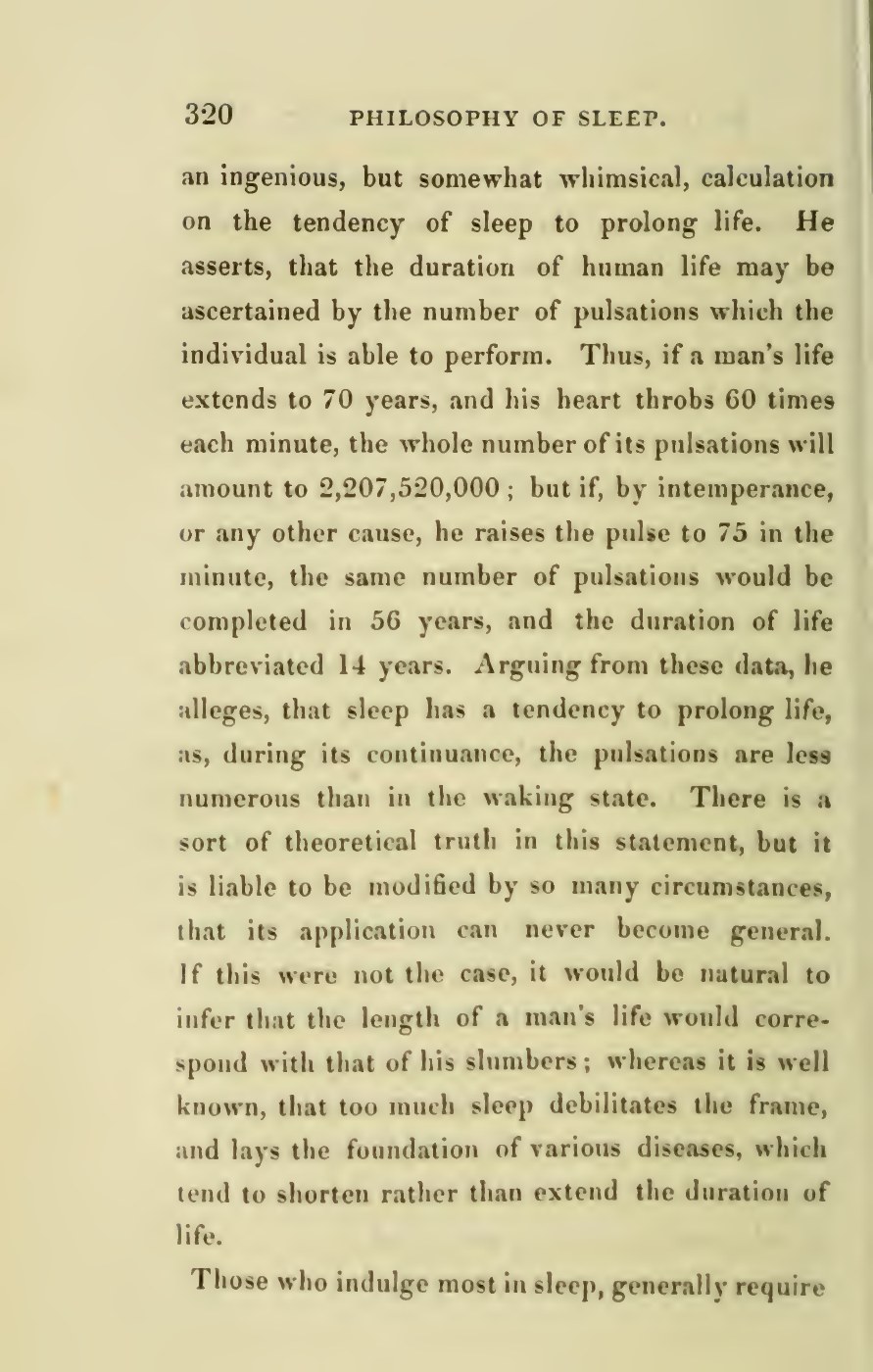 Macnish’s page 320 describes an old calculation of lifespan as a fixed number of heartbeats.