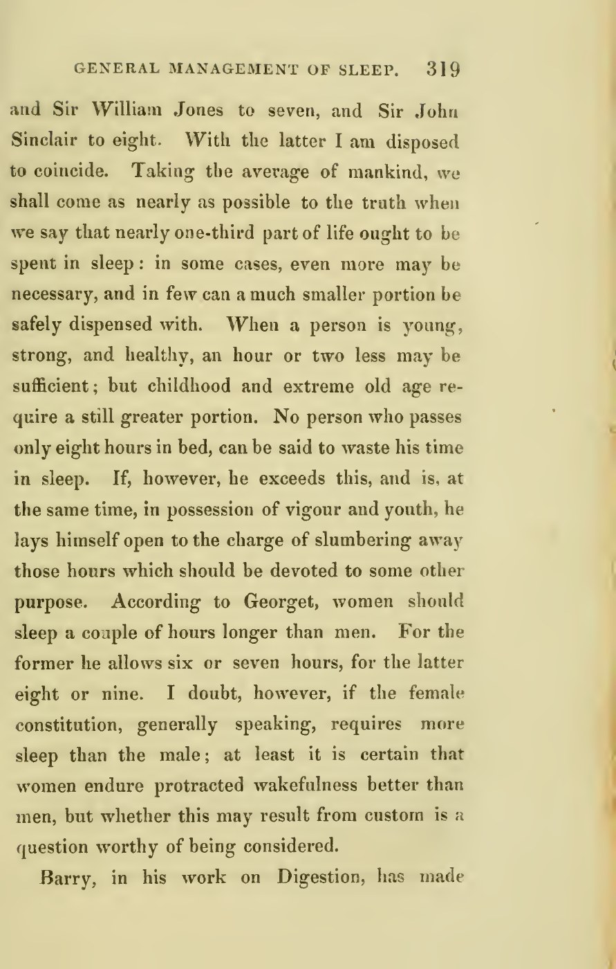 Macnish’s page 319: eight hours of sleep and the judgement about wasted time.